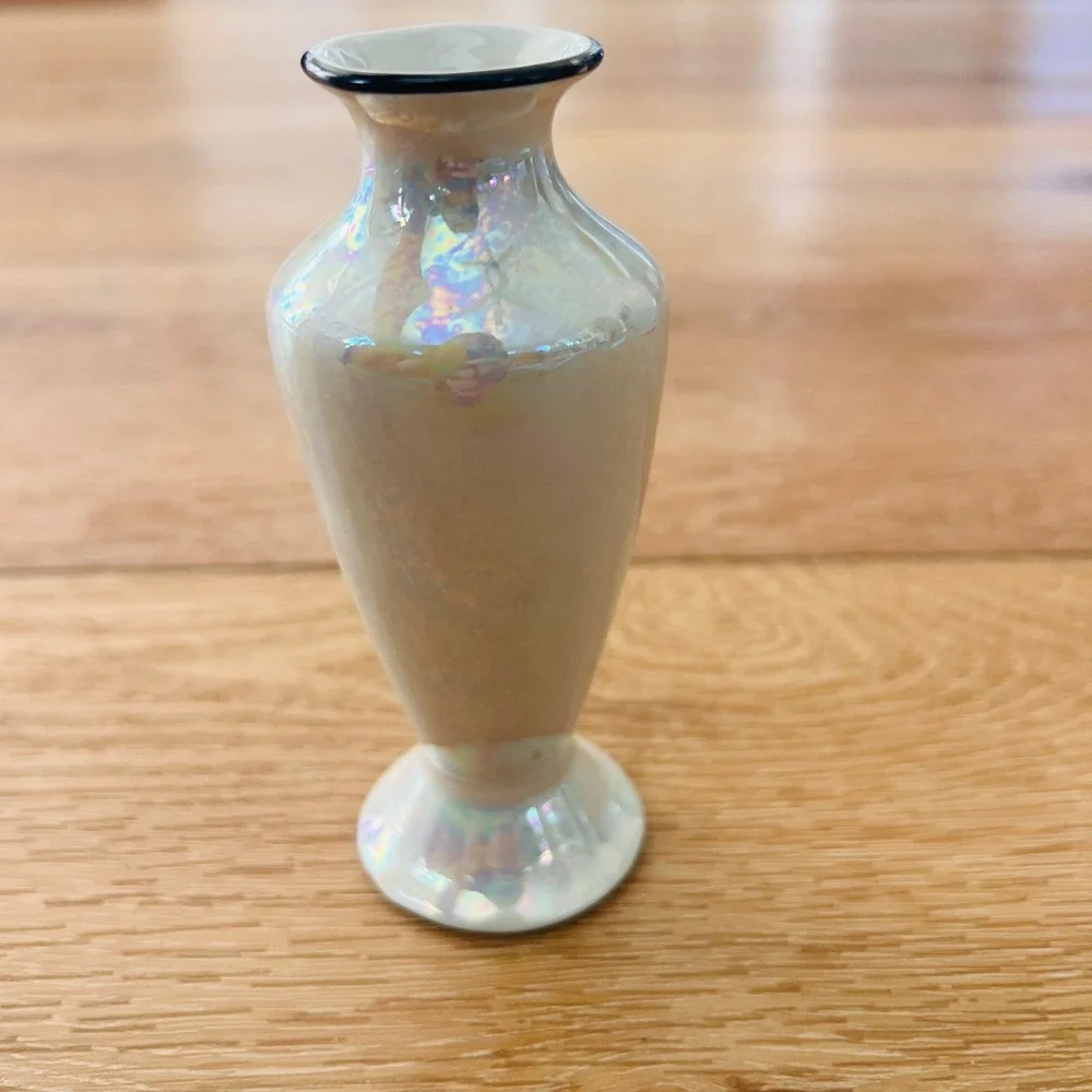 Vintage Germany Iridescent Lusterware Miniature Bud Vase Floral Basket Design